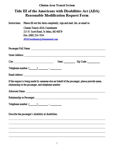 ADA reasonable modification request form